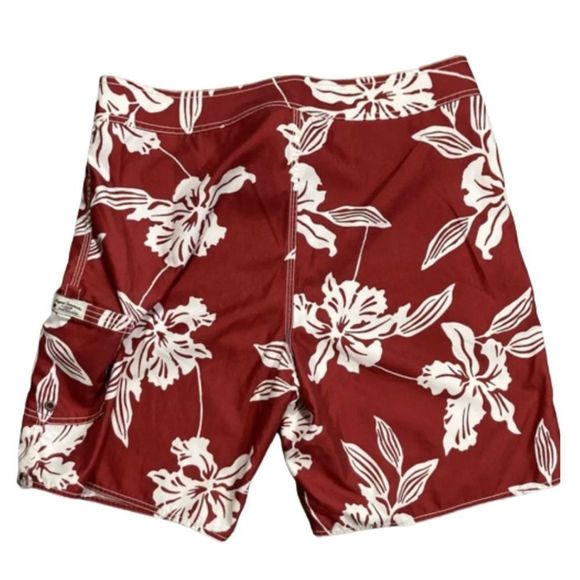 J.Crew Mens Red Lotus Flower Swim Trunks Boardshorts Sz 36 - Picture 2 of 6